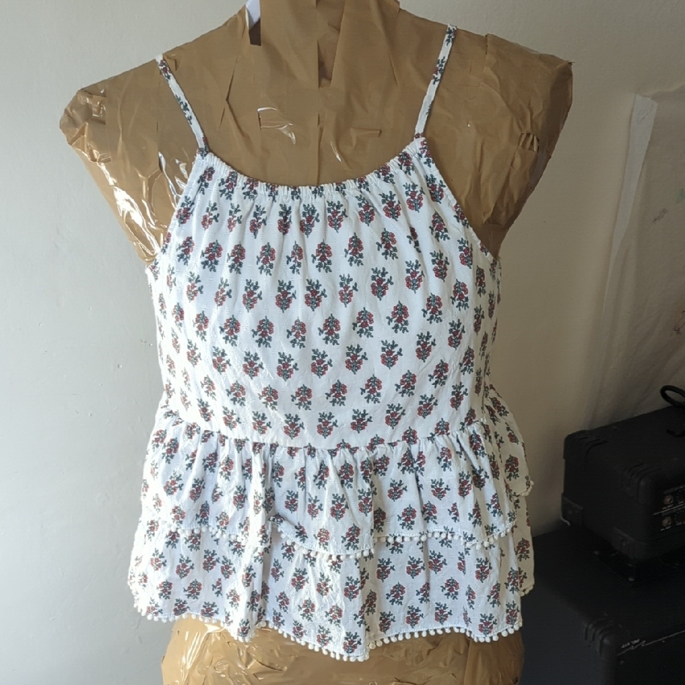 Wonder Nation Black and White Smocked Peplum Camisole